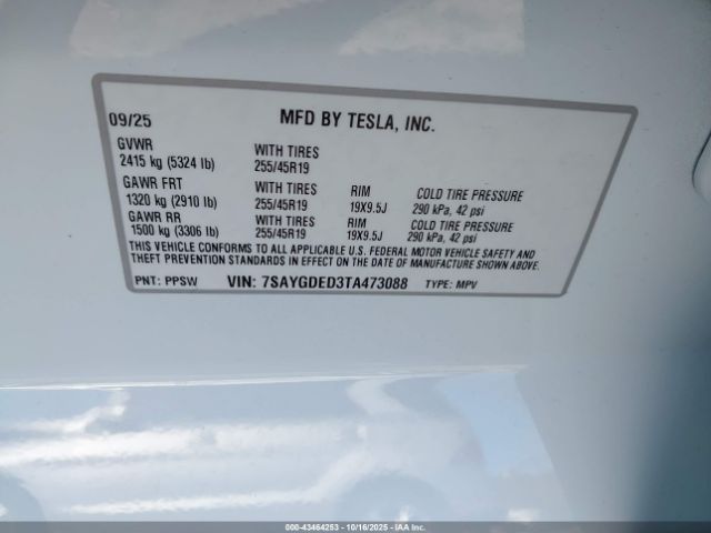 2026 TESLA MODEL Y 7SAYGDED3TA473088 Photo 8