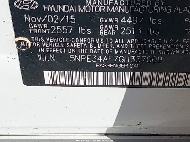2016 HYUNDAI SONATA 5NPE34AF7GH337009 Photo 8