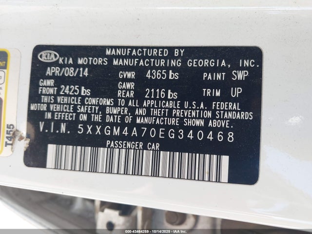 5XXGM4A70EG340468 KIA dohc gdi theta ii