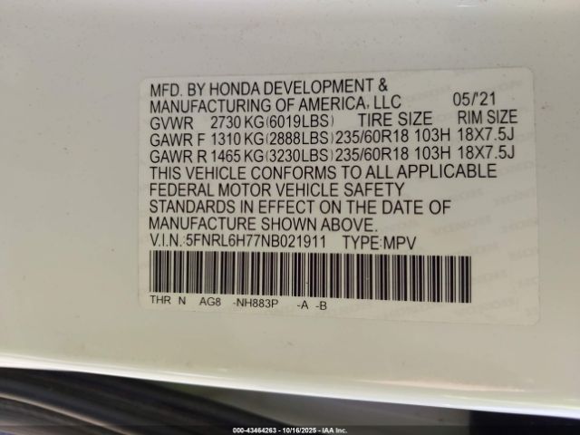 2022 HONDA ODYSSEY 5FNRL6H77NB021911 Photo 8