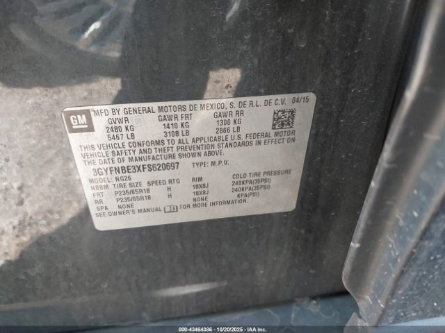 2015 CADILLAC SRX 3GYFNBE3XFS620697 Photo 8