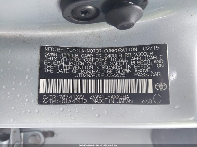 Toyota 2zr-fxe+5jm 2015 JTDZN3EU6FJ026675 Image 9