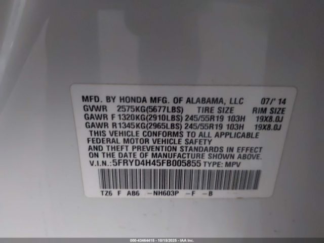 2015 ACURA MDX 5FRYD4H45FB005855 Photo 8
