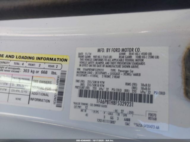 2015 FORD MUSTANG 1FA6P8TH8F5329231 Photo 8