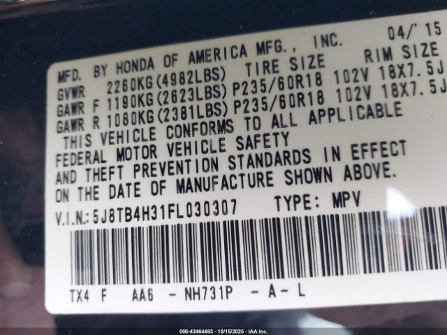 2015 ACURA RDX 5J8TB4H31FL030307 Photo 8