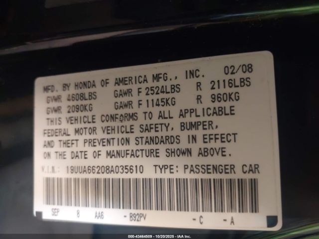 2008 ACURA TL 19UUA66208A035610 Photo 8