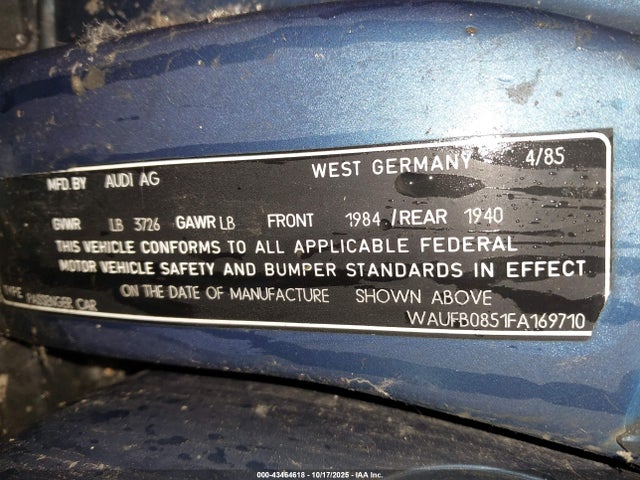 1985 AUDI 4000 WAUFB0851FA169710 Photo 8