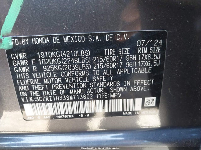 3CZRZ1H33SM713602 Honda Hr-v 2wd Lx