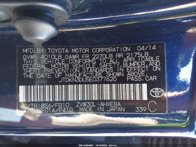 2014 TOYOTA PRIUS JTDKN3DU5E0377620 Photo 8