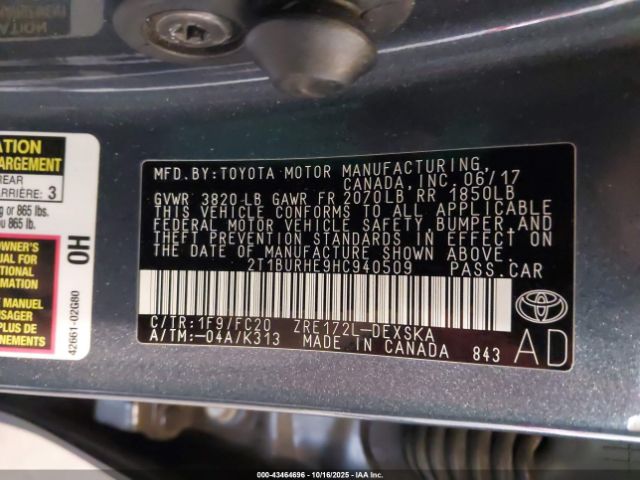 2017 TOYOTA COROLLA 2T1BURHE9HC940509 Photo 8