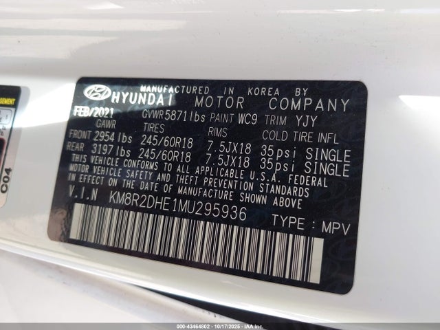 KM8R2DHE1MU295936 Hyundai Palisade Sel