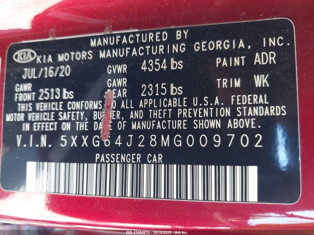 5XXG64J28MG009702 KIA K5 Gt-line