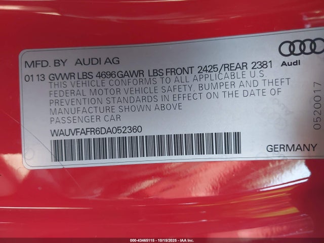 2013 AUDI A5 WAUVFAFR6DA052360 Photo 8