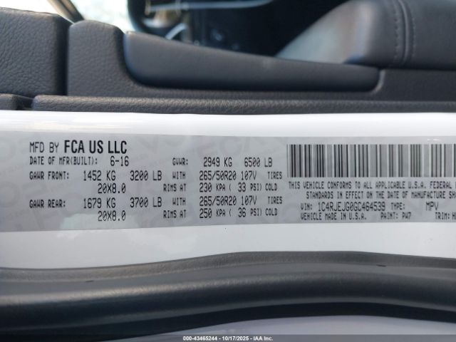 2016 JEEP GRAND CHEROKEE 1C4RJEJG0GC464539 Photo 8