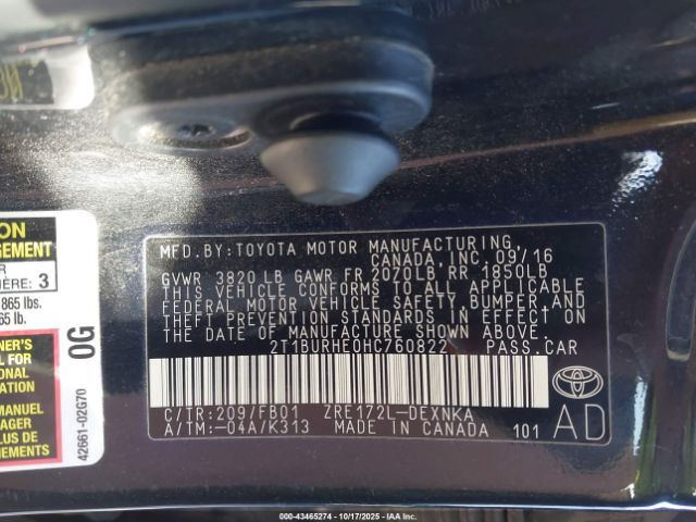 2017 TOYOTA COROLLA 2T1BURHE0HC760822 Photo 8