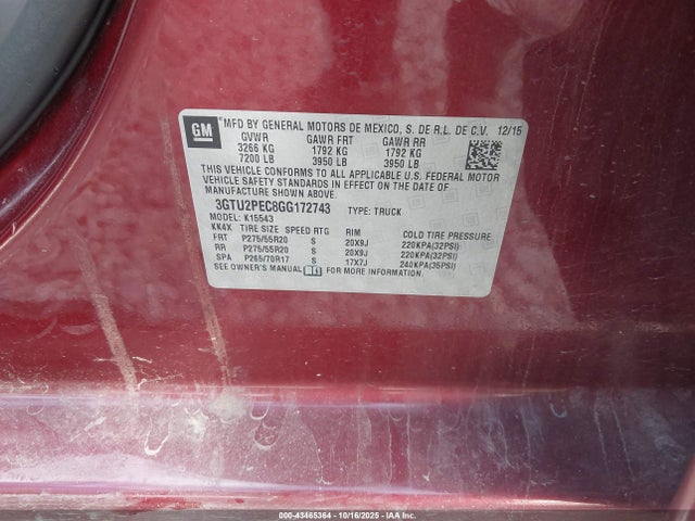 43465364 :رقم المزاد ، 3GTU2PEC8GG172743 vin ، 2016 Gmc Sierra 1500 Denali مزاد بيع
