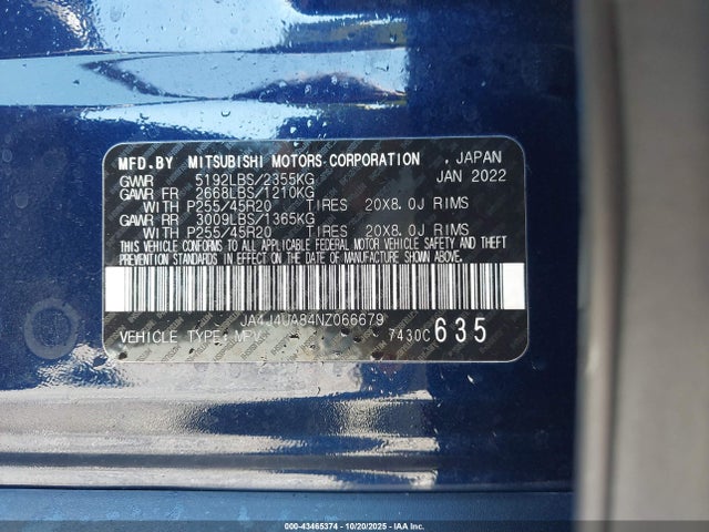 2022 MITSUBISHI OUTLANDER JA4J4UA84NZ066679 Photo 8