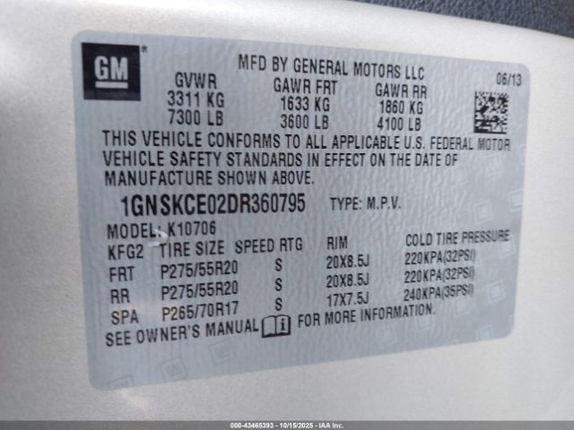 2013 CHEVROLET TAHOE 1GNSKCE02DR360795 Photo 8