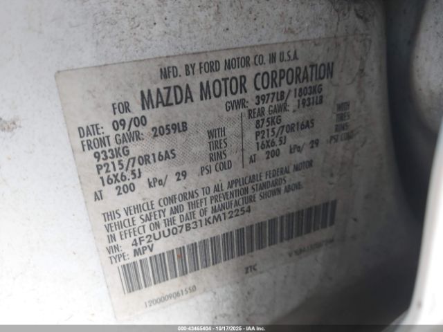 2001 MAZDA TRIBUTE 4F2UU07B31KM12254 Photo 8