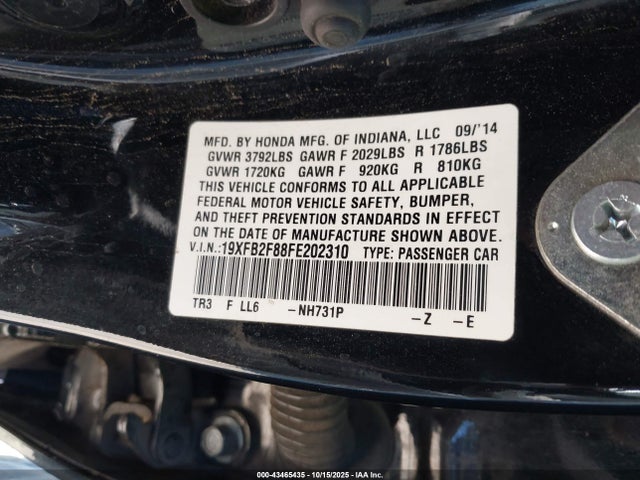 Honda r18z1 2015 19XFB2F88FE202310 Image 9