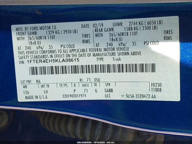 2019 FORD RANGER 1FTER4EH5KLA08615 Photo 8