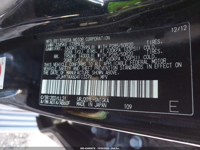 Aukcja sprzedaży 2013 Lexus Lx 570, vin: JTJHY7AX6D4113379, numer aukcji: 43465476