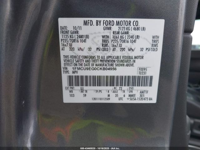 2012 FORD ESCAPE 1FMCU9EG0CKB04956 Photo 8