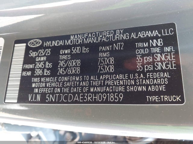 5NTJCDAE3RH091859 Hyundai Santa Cruz Sel