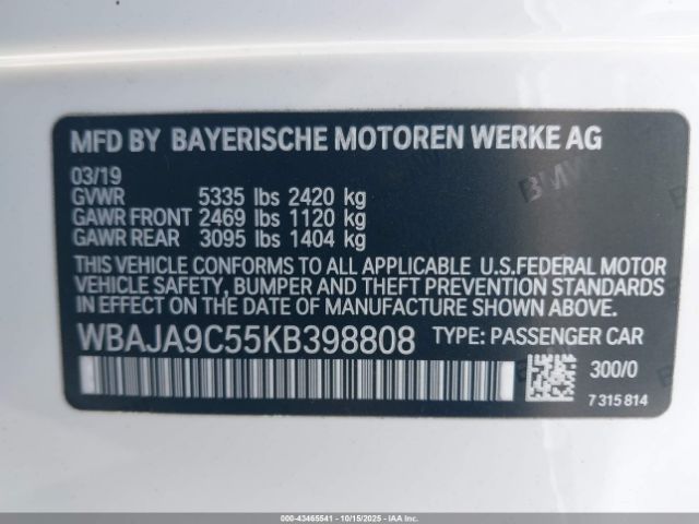 2019 BMW 530E WBAJA9C55KB398808 Photo 8