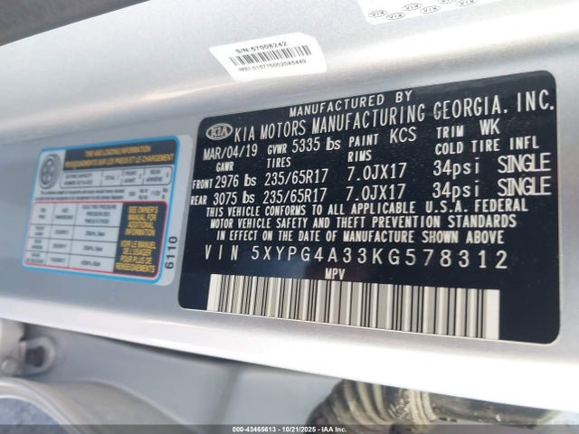 5XYPG4A33KG578312 KIA Sorento 2.4l L