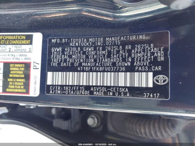 2015 TOYOTA CAMRY 4T1BF1FK8FU037736 Photo 8