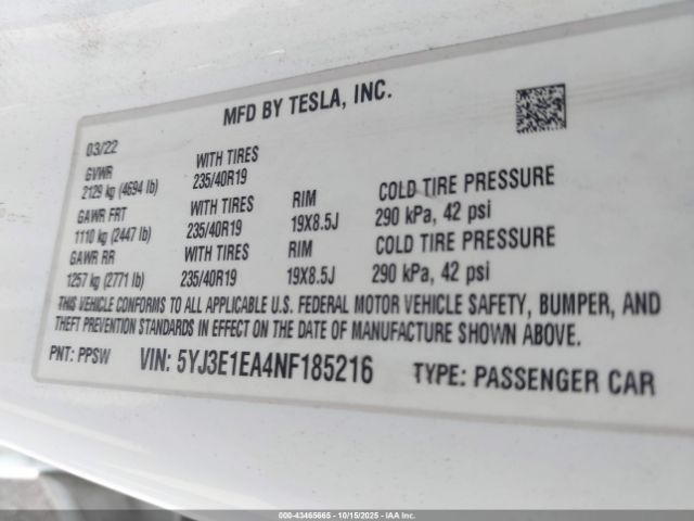 2022 TESLA MODEL 3 5YJ3E1EA4NF185216 Photo 8