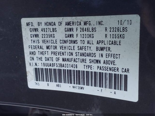 2011 ACURA TL 19UUA9F53BA001406 Photo 8