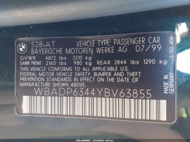 2000 BMW 528IA WBADP6344YBV63855 Photo 8