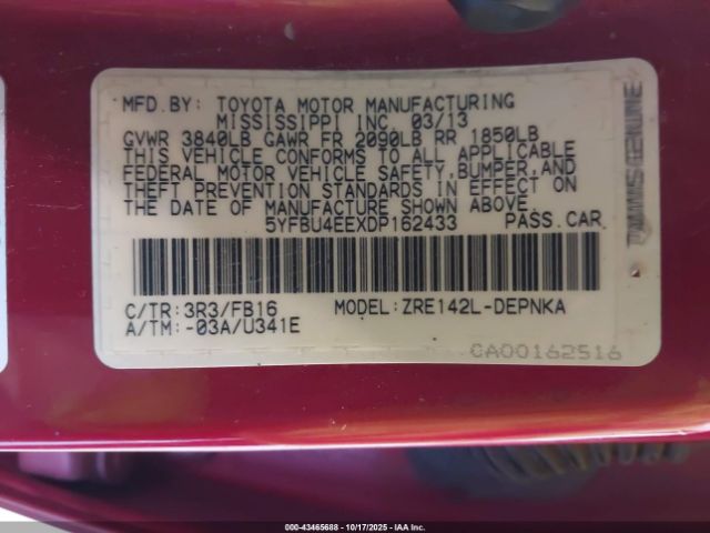 2013 TOYOTA COROLLA 5YFBU4EEXDP162433 Photo 8