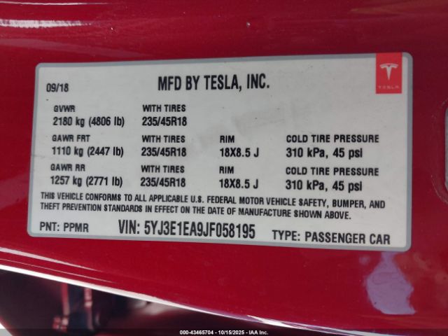 2018 TESLA MODEL 3 5YJ3E1EA9JF058195 Photo 8