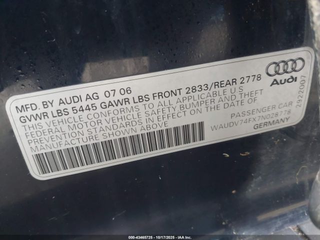 2007 AUDI A6 WAUDV74FX7N028778 Photo 8