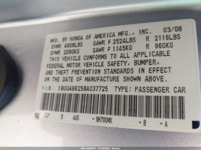 2008 ACURA TL 19UUA66258A037725 Photo 8