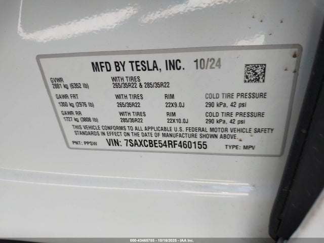 Aukcja sprzedaży 2024 Tesla Model X Long Range, vin: 7SAXCBE54RF460155, numer aukcji: 43465785