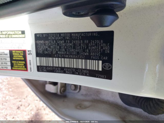 2022 TOYOTA CAMRY 4T1C11AK4NU647352 Photo 8