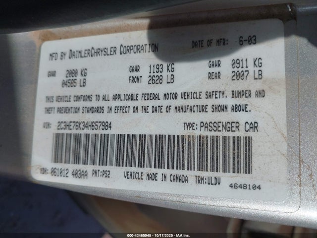 Aukcja sprzedaży 2004 Chrysler 300m Special, vin: 2C3HE76K34H657984, numer aukcji: 43465945