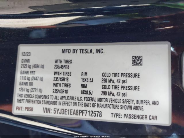 2023 TESLA MODEL 3 5YJ3E1EA8PF712578 Photo 8