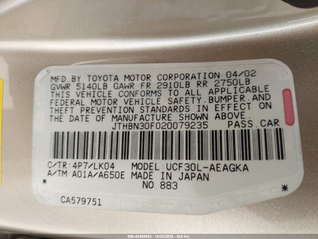 2002 LEXUS LS 430 JTHBN30F020079235 Photo 8