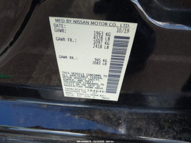 1N4BL4CV1LC184646 Nissan Altima Sr Fwd