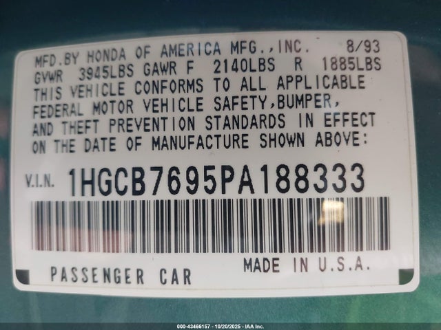 1993 HONDA ACCORD 1HGCB7695PA188333 Photo 8