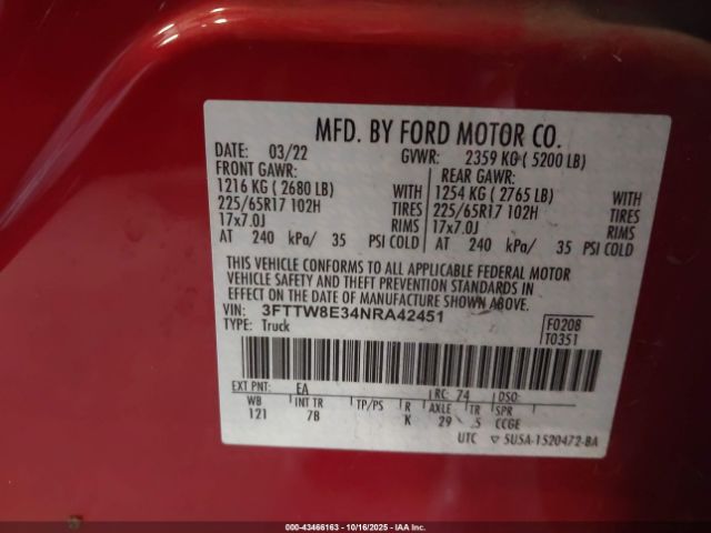 2022 FORD MAVERICK 3FTTW8E34NRA42451 Photo 8