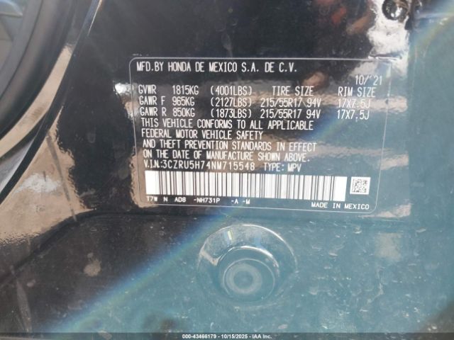 2022 HONDA HR-V 3CZRU5H74NM715548 Photo 8