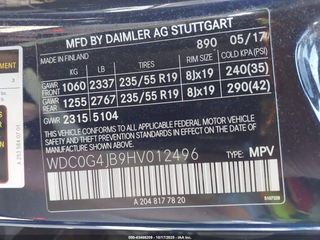 WDC0G4JB9HV012496 Mercedes-Benz GLC 300