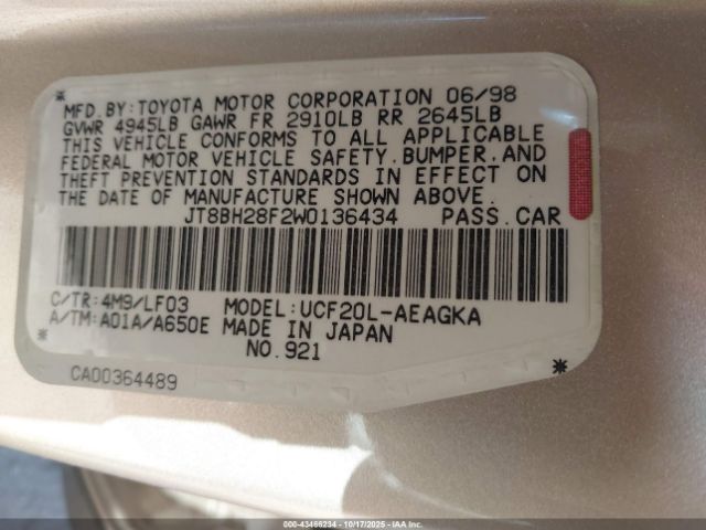 1998 LEXUS LS 400 JT8BH28F2W0136434 Photo 8