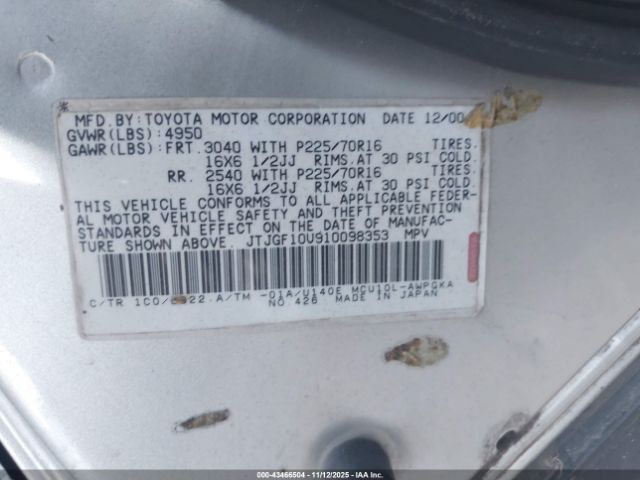 2001 LEXUS RX 300 JTJGF10U910098353 Photo 8